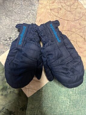 Patagonia Infants Navy Mittens with Teal Logo Stitching